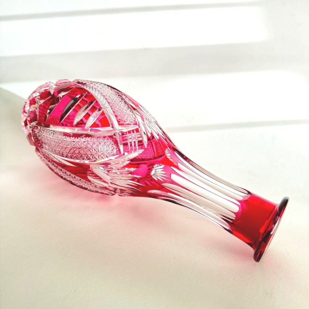 handcut Crystal Vase/decanter? Intricate‎ Ruby/Pink Clear cut/Etched 9.25" - Picture 3 of 9